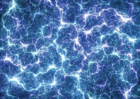 Blue electrical lightning, abstract power and plasma backgroundの写真素材