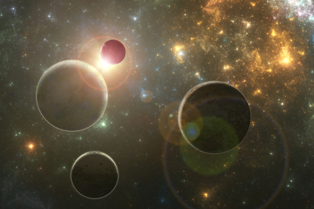 Deep space fantasy solar system, scifi 3D space illustrationの写真素材