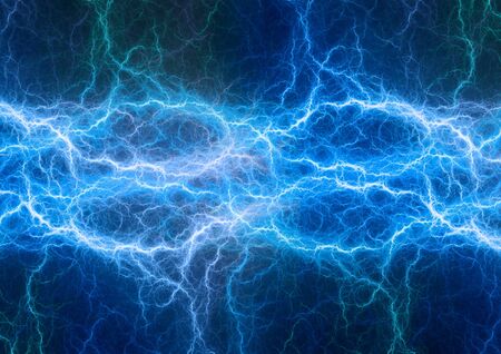 Blue electrical lightning, plasma abstract background