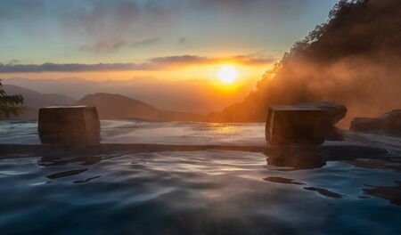 Sunrise in the Japanese hot spring, Yari Onsen, Hakuba, Japan