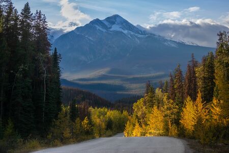 View of Pyramid mountain, Jasper, Canadaの写真素材