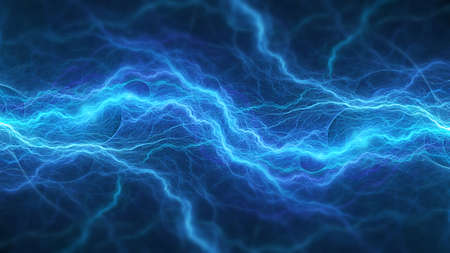 Blue abstract fractal lightning, plasma backgroundの写真素材
