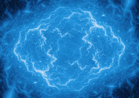 Blue abstract fractal lightning, plasma backgroundの写真素材