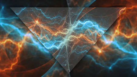 Fire and ice abstract lightning, plasma background with triangel shape