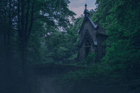 Scary old chapel at night, Hrenskoの写真素材