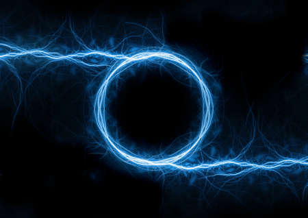 Blue fractal circle lightning background, electrical abstractの写真素材