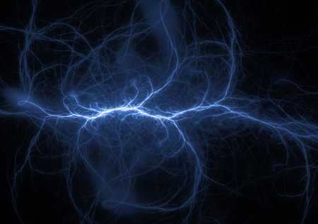 Blue fractal lightning background, electrical abstractの写真素材