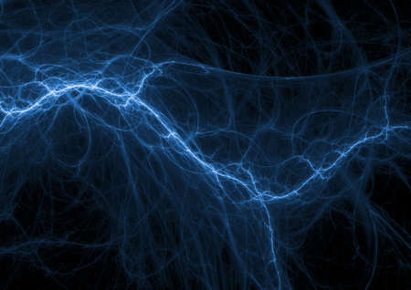 Blue fractal lightning background, electrical abstract