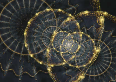 Golden abstract mechanical fractal, time and steampunk backgroundの写真素材