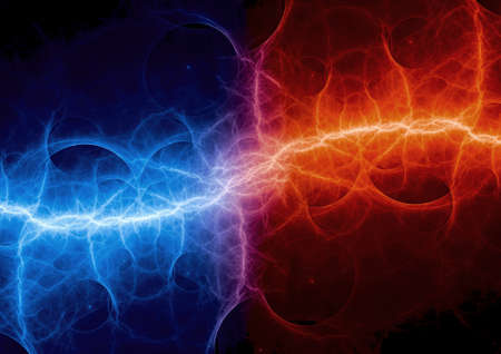 Fire and ice lightning background, power electrical abstractの写真素材