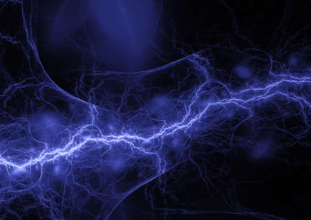 Blue fractal lightning background, electrical abstractの写真素材