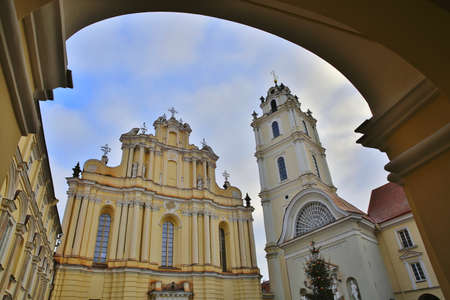 VILNIUS, LITHUANIA - DECEMBER 29, 2016: St Johns' Church and the Bell Tower inside Vilnius Universityのeditorial素材
