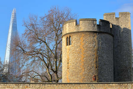 LONDON, UK - JANUARY 19, 2017: External view of the Tower of London with the Shard in the backgroundのeditorial素材