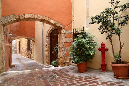CHANIA, CRETE: A colorful alley in The Old Townの写真素材