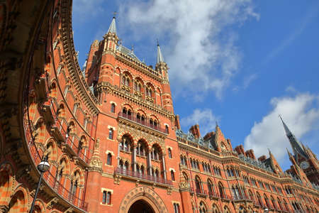 LONDON, UK - FEBRUARY 28, 2017: Exterior view of St Pancras Railway Station. This building  now houses the luxury St Pancras Renaissance Hotelのeditorial素材