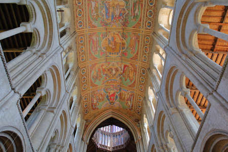 ELY, UK - MAY 26, 2017: The interior of the Cathedral with the painted ceiling of the naveのeditorial素材