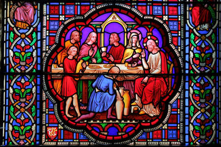 ELY, UK - MAY 26, 2017: The interior of the Cathedral - 19th century stained glass window by William Wailes, Jacob and Rachael, 1849のeditorial素材