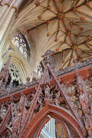 ELY, UK - MAY 26, 2017: The interior of the Cathedral â detail of the entrance to the Choir with the ceiling in the backgroundのeditorial素材