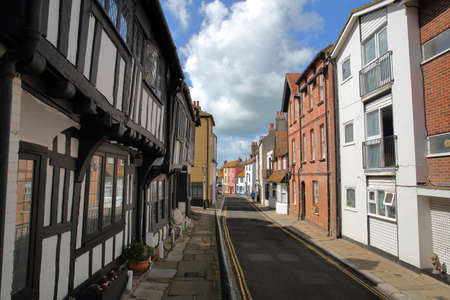 HASTINGS, UK - JULY 22, 2017: All Saints Street in Hastings Old town with 16th century timbered framed and medieval housesのeditorial素材