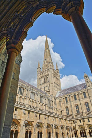 NORWICH, UK - JUNE 3, 2017: View of the Cathedral from one of the Cloister archesのeditorial素材