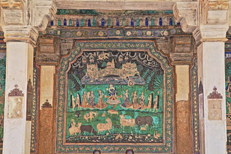 BUNDI, RAJASTHAN, INDIA - DECEMBER 08, 2017: Mural paintings at Chitrasala in Bundi Palace (Garh)のeditorial素材
