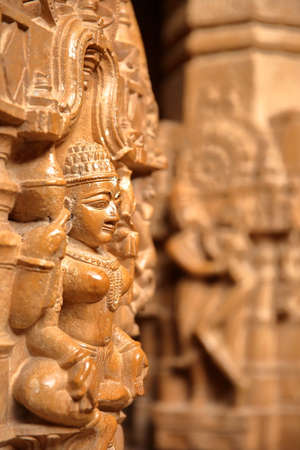 JAISALMER, RAJASTHAN, INDIA - DECEMBER 21, 2017: Detail of the carvings inside Rikhabdev Temple, a Jain Temple located inside the Jaisalmer Fortのeditorial素材