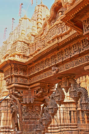 JAISALMER, RAJASTHAN, INDIA - DECEMBER 21, 2017: Detail of the carvings at Shantinath Temple, a Jain Temple located inside the Jaisalmer Fortのeditorial素材