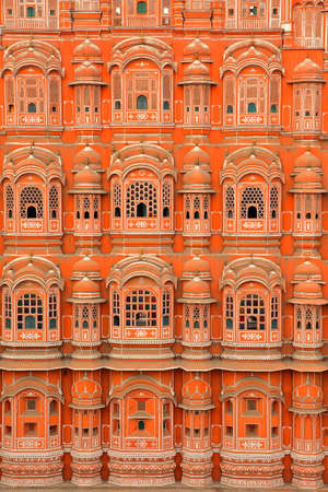 Details of the exterior facade of Hawa Mahal (Palace of the Winds) in Jaipur, Rajasthan, Indiaの写真素材