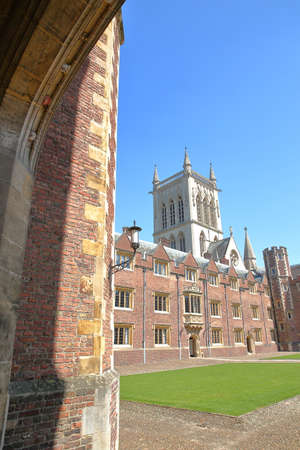 CAMBRIDGE, UK - MAY 6, 2018: St John's College University, the Second Court viewed through an arch, with St John's college Chapel in the backgroundのeditorial素材