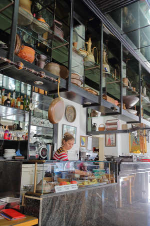 MOSTAR, BOSNIA AND HERZEGOVINA - SEPTEMBER 21, 2019: The interior of Restoran Balkan, a traditional local restaurant, located on Brace Fejica streetのeditorial素材