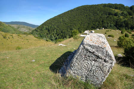 Stecak tombstones (decorated with symbolic motifs) located close to Umoljani village in the...