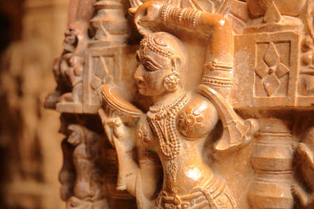 JAISALMER, RAJASTHAN, INDIA - DECEMBER 21, 2017: Detail of the carvings inside Shantinath Temple, a Jain Temple located inside the Jaisalmer Fortのeditorial素材