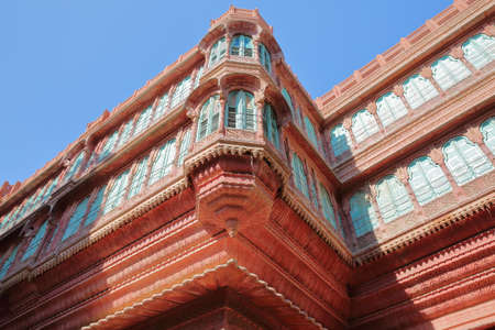 BIKANER, RAJASTHAN, INDIA - DECEMBER 23, 2017: Colorful Haveli buildings inside the Old City