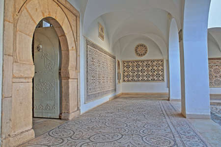 EL JEM, TUNISIA - DECEMBER 24, 2019: The inner courtyard (with arcades) of the archeological museum, with an exhibition of impressive roman mosaicsのeditorial素材