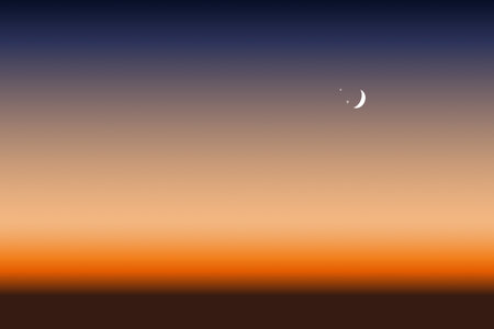 twilight sunset sky with crescent moon and stars. abstract background night scene. evening sky before night backgroundのイラスト素材