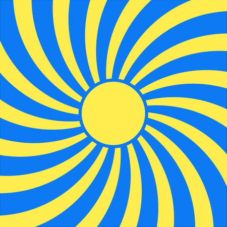 yellow sunshine swirl radius on blue background. abstract vector illustration nobody for background...