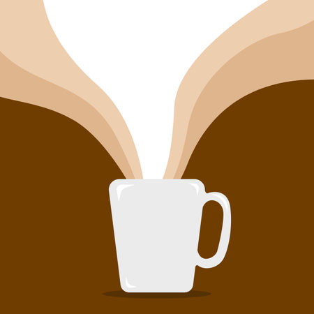 Isolated coffee cup flat design background. White cup with steam.のイラスト素材