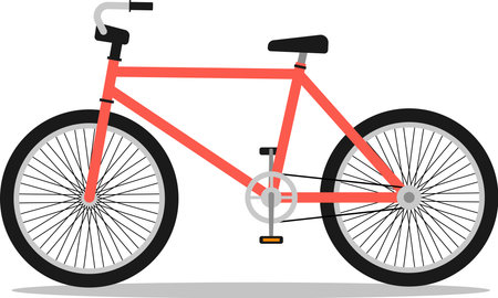 Isolated Pink or red bicycle on transparent background side view,  no people. Vehicle for exercise and recreation.のイラスト素材