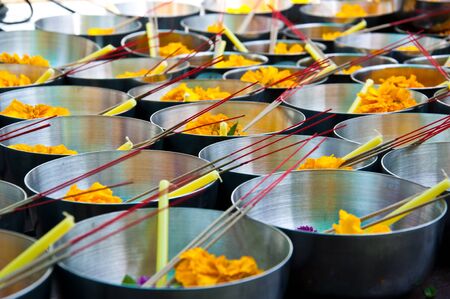 flower candle joss-sticks to prayの写真素材