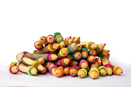 Many different colored pencils on white backgroundの写真素材