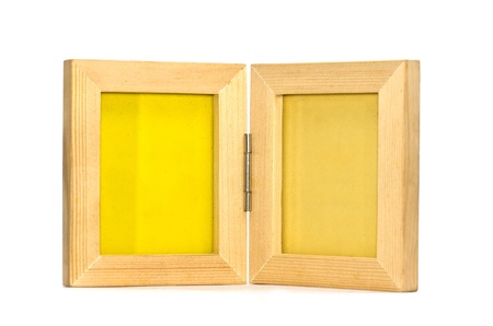 twin picture frame, wood plated, white backgroundの写真素材