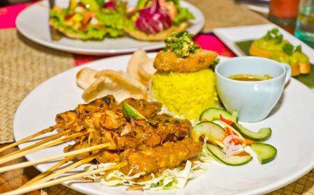 delicious chicken satay on skewers and rice, Tradition Bali Styleの写真素材
