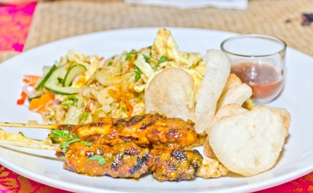 Delicious chicken satay on skewers and rice, Tradition Bali Styleの写真素材