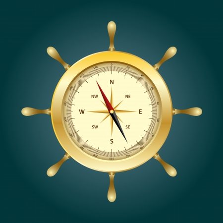 Shiny gold compass on rudder shape のイラスト素材