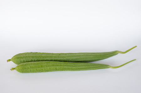 Ridge gourds or Angled gourds or Chinese oka on white backgroundの写真素材