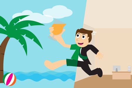 Happy businessman going to relax on the beach for vacation, flat style EPS 10 vector illustration.のイラスト素材