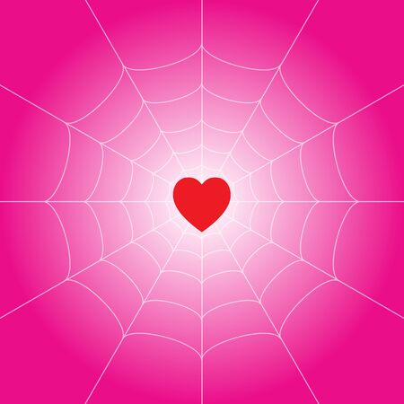 Heart on middle of spiderweb and pink background concept for love, wedding and Valentine's day : Eps 10 vector illustration.のイラスト素材