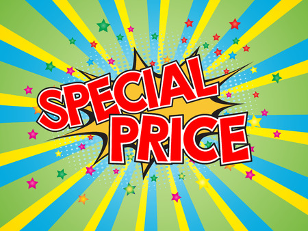 Special price, wording in comic speech bubble on burst background, eps10 vector design.のイラスト素材