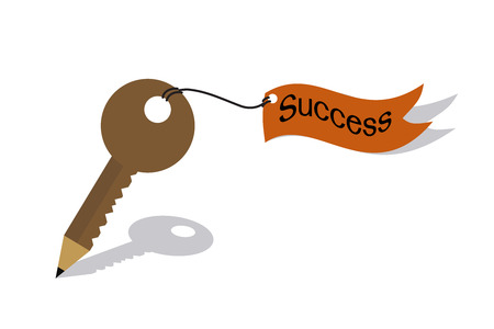 Pencil key and flag of success conceptのイラスト素材