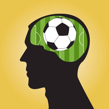Man head silhouette with a soccer ball inside.のイラスト素材